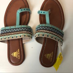Turquoise/Blue/Tan Sandals with Beading NWT